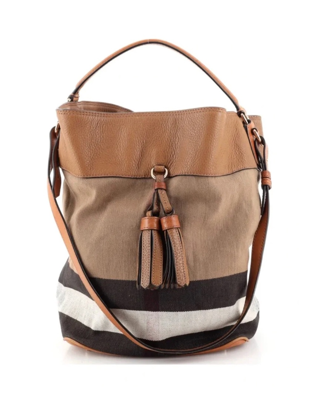 Burberry Leather & Canvas Ashby Tassel Bucket Bag